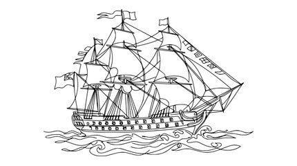 Vintage Sailing Ship Illustration, Isolated on White Background © Ipung