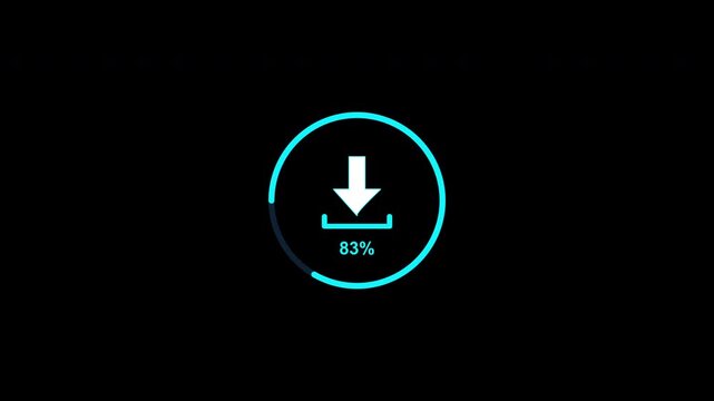 animated download progress bar with percentage indicator, circular interface, data transfer, loading icon