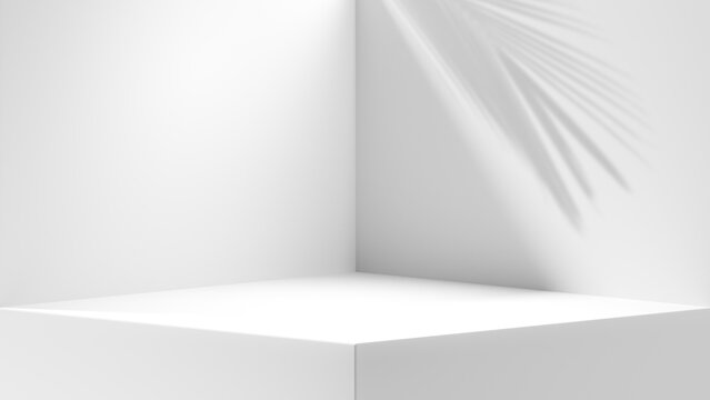 White empty podium for product display background with shadow presentation mockup room corner backdrop