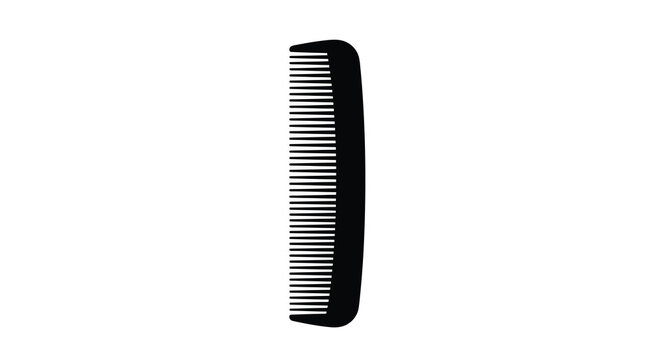 A black hair comb is presented as a stark silhouette