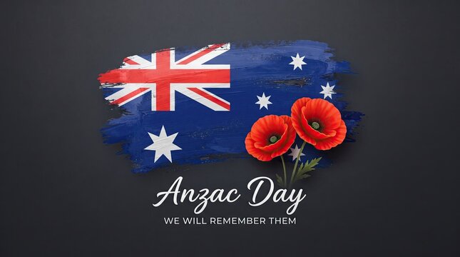Anzac day remembrance with australian flag and red poppies