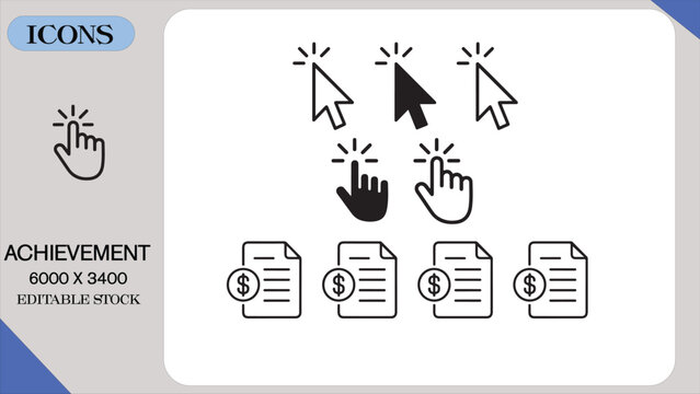 Clicking cursor icons with financial documents during digital transaction vector illustration