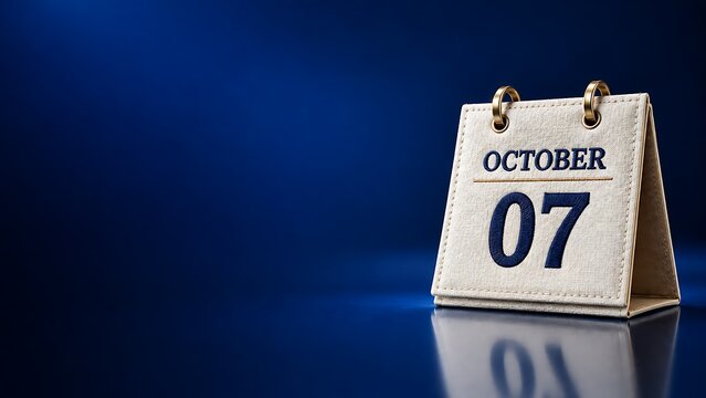 Textured white paper desk calendar showing october 07 on a dark blue background with desktop calendar recycled paper date reminder calendar page desk accessory time management planning tool