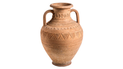 Ancient terracotta clay amphora vase isolated on transparent background
