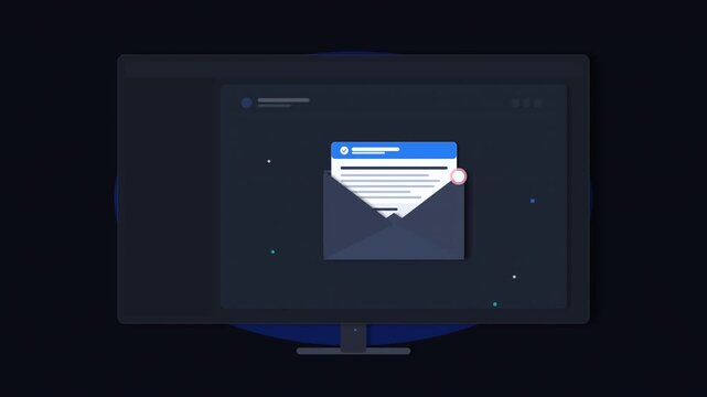 Pixel art animation of email notification and form submission on a computer screen, digital communication