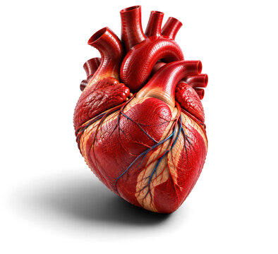 Anatomical human heart with vibrant red detail for World Heart Day awareness during medical education isolated on transparent background