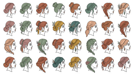 Obraz premium Vector Illustration of a Beautiful Young Woman in Side Profile View, Featuring Elegant Facial Features, Long Hair, and a Clean Minimalist Style for Fashion and Beauty Design