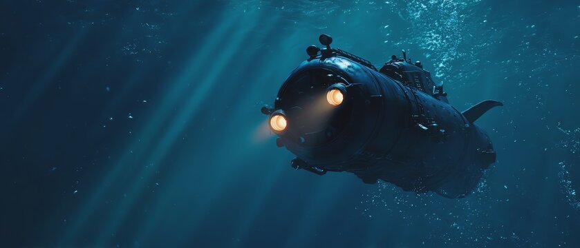 Submarine exploring deep ocean waters.
