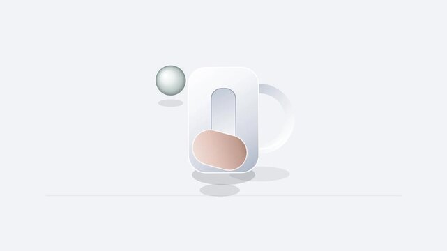 floating metallic sphere beside minimalist white tablet with tan button