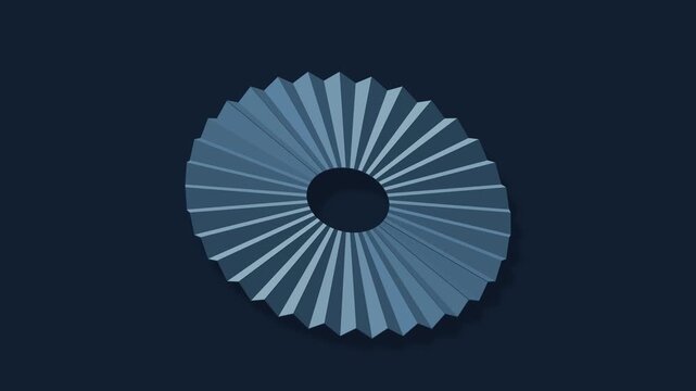 Radial pleated fan sculpture in indigo and ivory, seamless loop