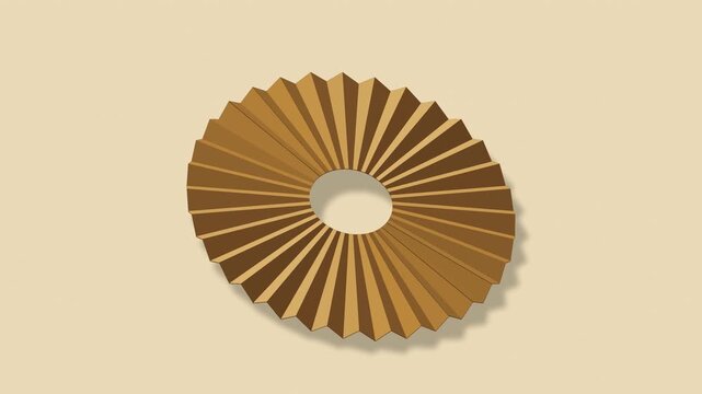 Radial pleated fan sculpture in ochre and clay, seamless loop