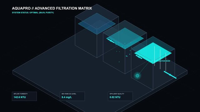 Isometric view of transparent cubic filtration chambers