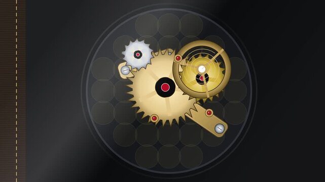 Golden gear mechanism with white sprocket and circular dial