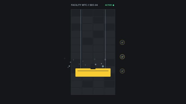Facility interface showing yellow folder moving across grid