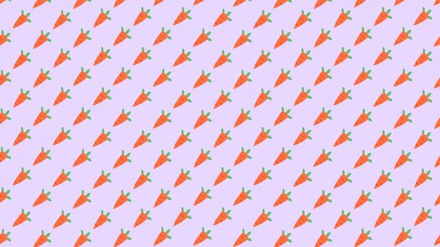 Seamless Pattern of Vibrant Orange Carrots on a Soft Pastel Purple Background.