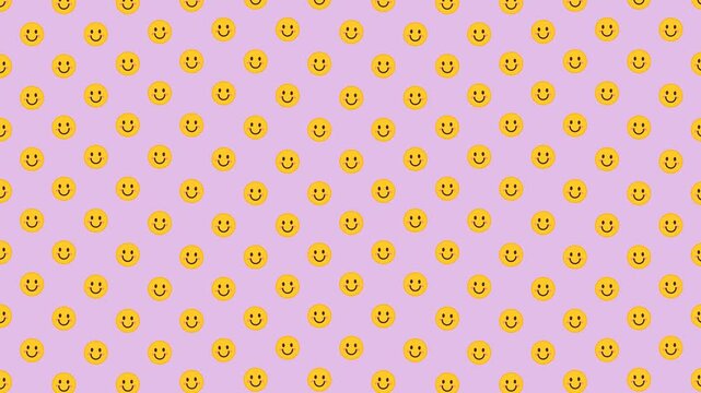 Seamless Pattern of Yellow Smiling Emojis on a Soft Pastel Purple Background.