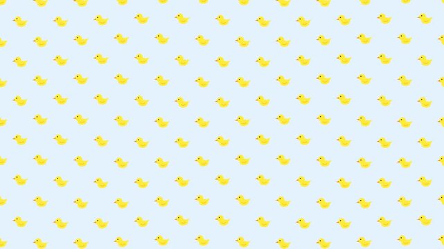 Seamless Pattern of Cute Yellow Rubber Ducks on a Light Blue Background.