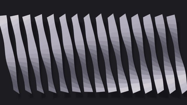 Twisting architectural fin array in charcoal and pearl, seamless loop