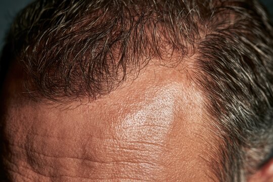Man's forehead and scalp showing signs of hair loss and thinning hair