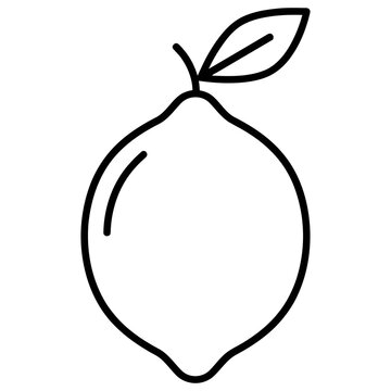 Fresh lemon fruit with leaf line art vector