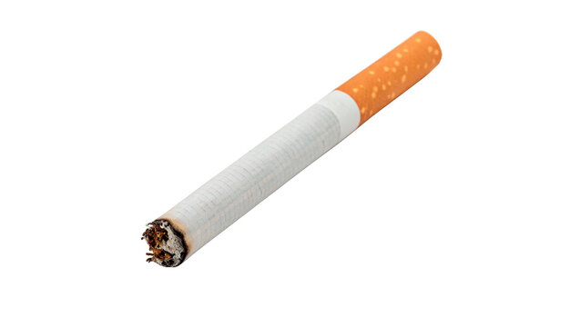 Stack of tobacco cigarettes with brown filters layout isolated on transparent background.