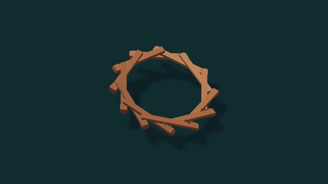 Reciprocal beam ring roof sculpture in petrol blue and copper, seamless loop