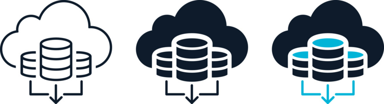 Cloud Data Banking Download Icon With Line Solid And Dual Tone Variations For Fintech UI
