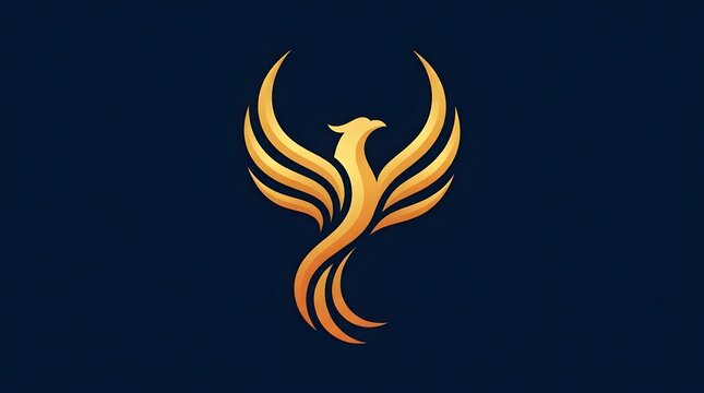 Golden phoenix bird icon design on dark background.