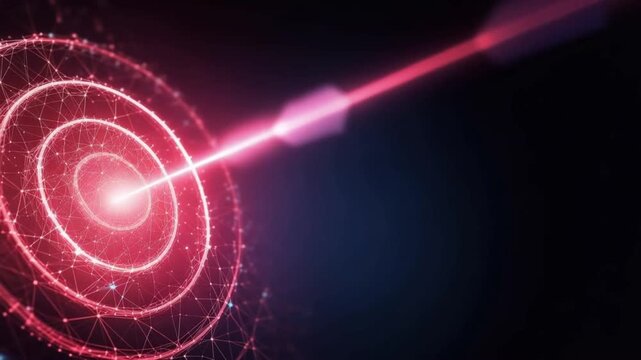 A vibrant red laser beam strikes the bullseye of a glowing digital target, symbolizing precision, focus. ..Created with Generative AI, not depicting real subjects.