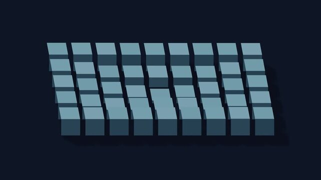 Kinetic rectangular pin relief sculpture in midnight blue and ceramic, seamless loop
