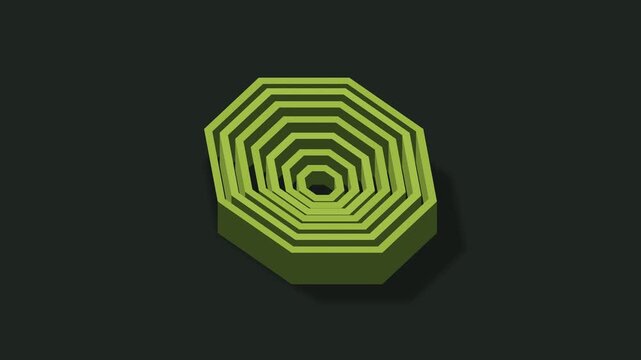 Telescopic octagonal sleeve sculpture in graphite and lime, seamless loop
