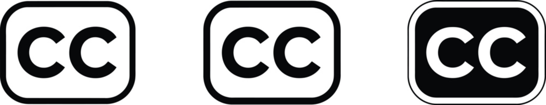 Closed Caption Icons, subtitle symbols and CC button vector designs for video players, accessibility, media platforms, and digital interfaces