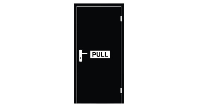 Closed door with pull handle black silhouette against white background