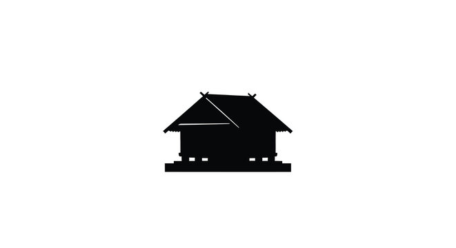 Traditional house with steeply pitched roof is a black silhouette