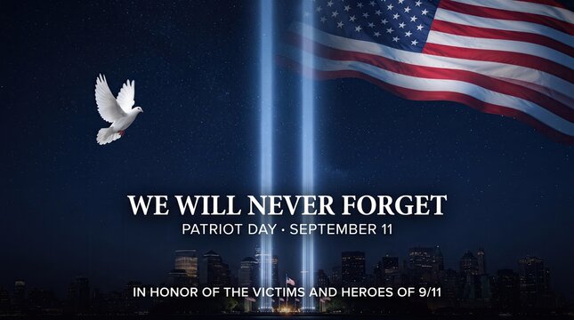 Patriot day 911 memorial tribute with american flag