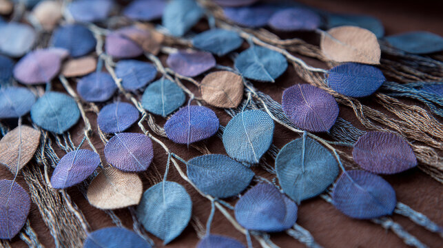 fabric made from closely woven blue gum leaves and ipomoea vines