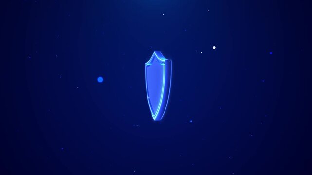 Futuristic shield animation secure digital infrastructure, privacy control, identity verification, threat prevention, protected networks, cyber defense, business security trusted online technology