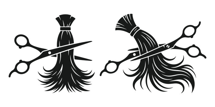 Hair cutting icons with scissors and ponytail