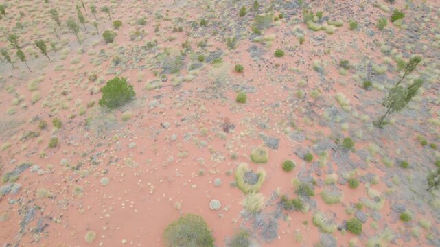 Aerial View Of Dry Red Center Desert Landscape In Outback Australia.