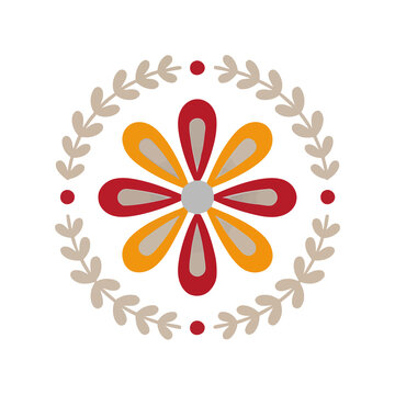 Floral mandala with leaves and dots