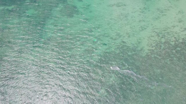 Kitesurfers on Ningaloo Coral Reef Viewed from Above by Drone
