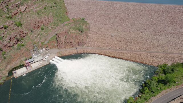 Ord River Dam wall and water release spillway at Lake Argyle