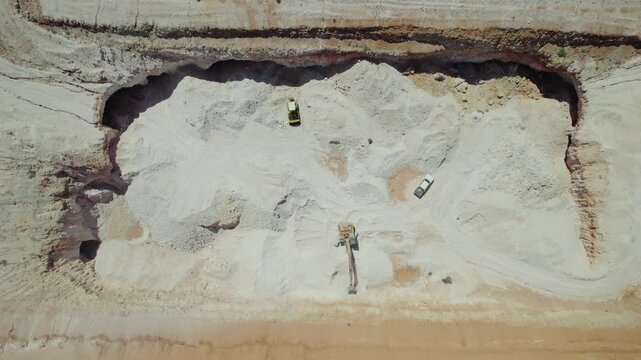 Mining Facilities, Excavator in Operation - Aerial Topdown