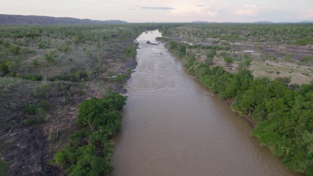 Aerial shot of the Ord River In Kimberley Region Western Australia