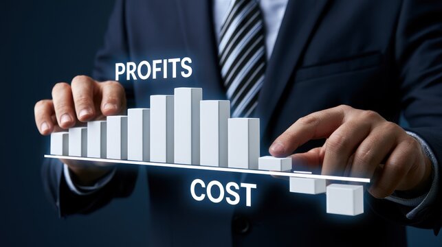 Financial growth chart showing profits increasing and costs decreasing