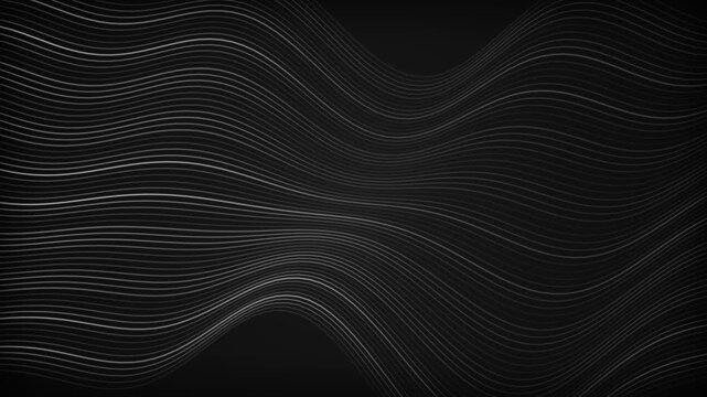 Abstract dark background featuring elegant white flowing wave lines creating a dynamic modern futuristic digital texture