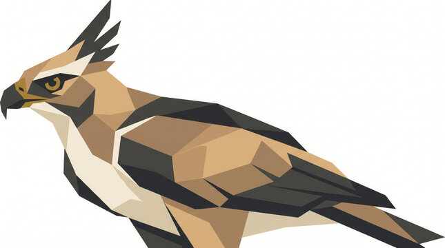 Javan hawk-eagle perched in profile view. Majestic tropical raptor isolated on white background for design projects.