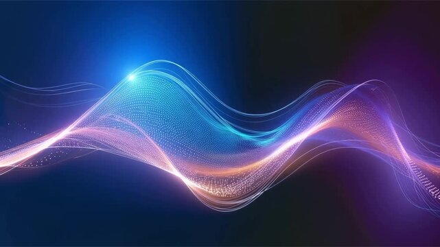 Abstract flowing wave of light and particles in vibrant shades of blue, purple, and pink. ..Created with Generative AI, not depicting real subjects.
