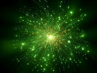 Fototapeta premium Luminous Green Particle Burst in Dark Space.