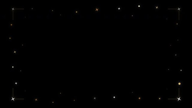 Animated decorative border with golden and white tiny particles moving on black background festive celebration loop